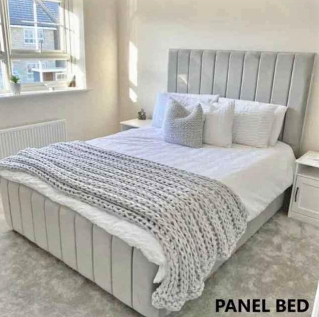 Luxe Channel Tufted Panel Bed - Cream Upholstered Platform Bed with Vertical Paneling