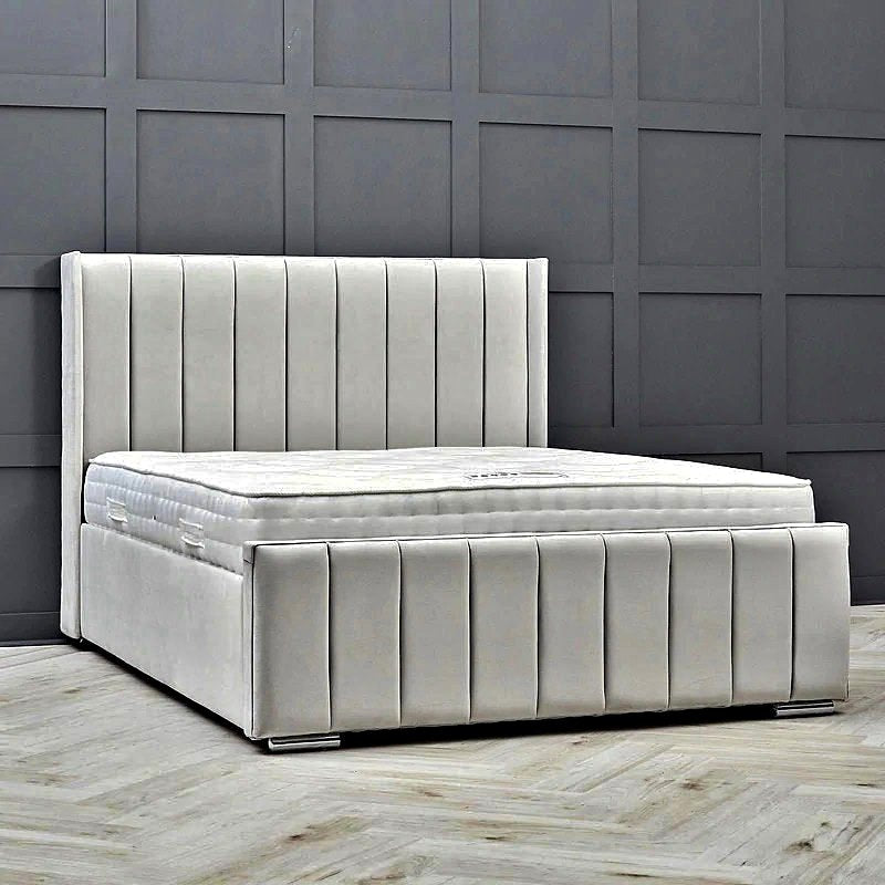 Luxe Channel Tufted Panel Bed - Cream Upholstered Platform Bed with Vertical Paneling