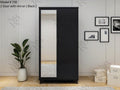 Modern 2-Door Wardrobe with Full-Length Mirror - Black Finish