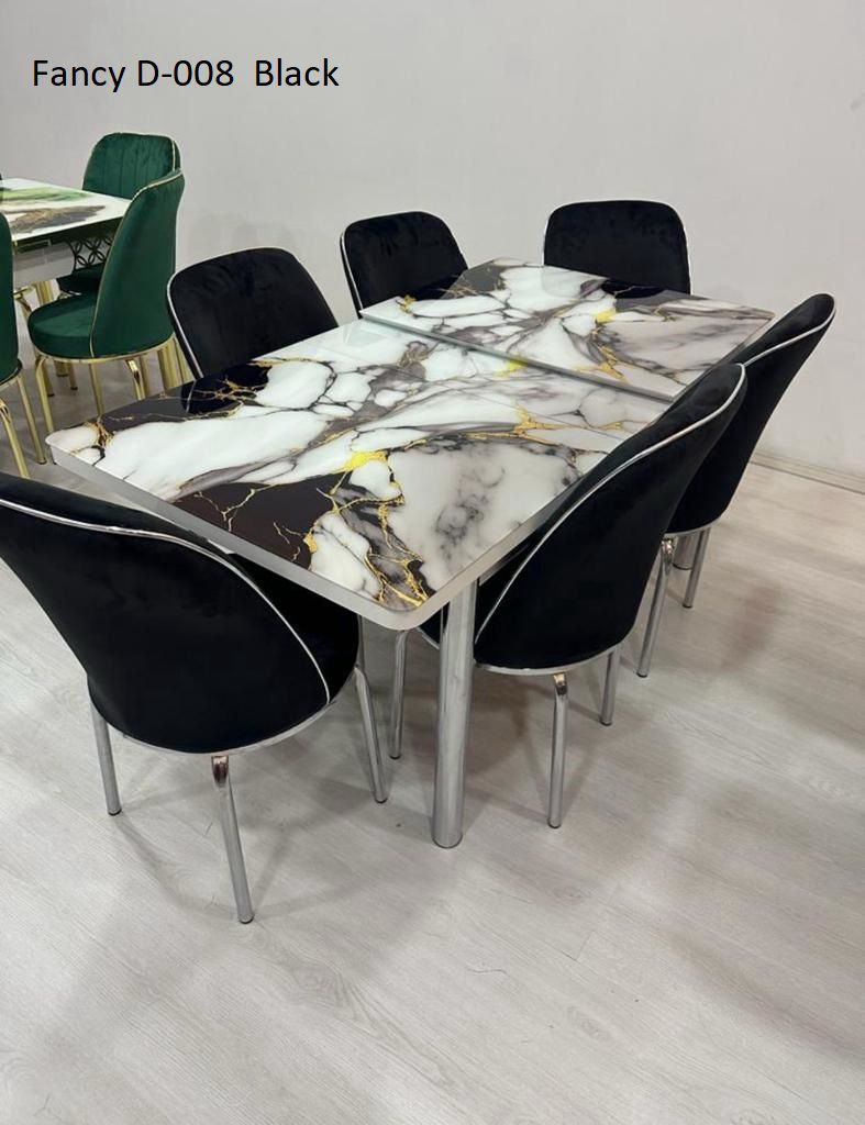Elegant Marble-Effect Dining Table Set - 6-Seater with Velvet Upholstered Chairs