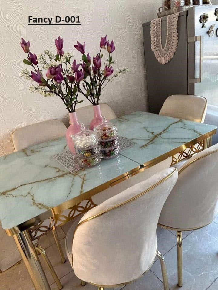 Elegant Marble-Effect Dining Table Set - 6-Seater with Velvet Upholstered Chairs