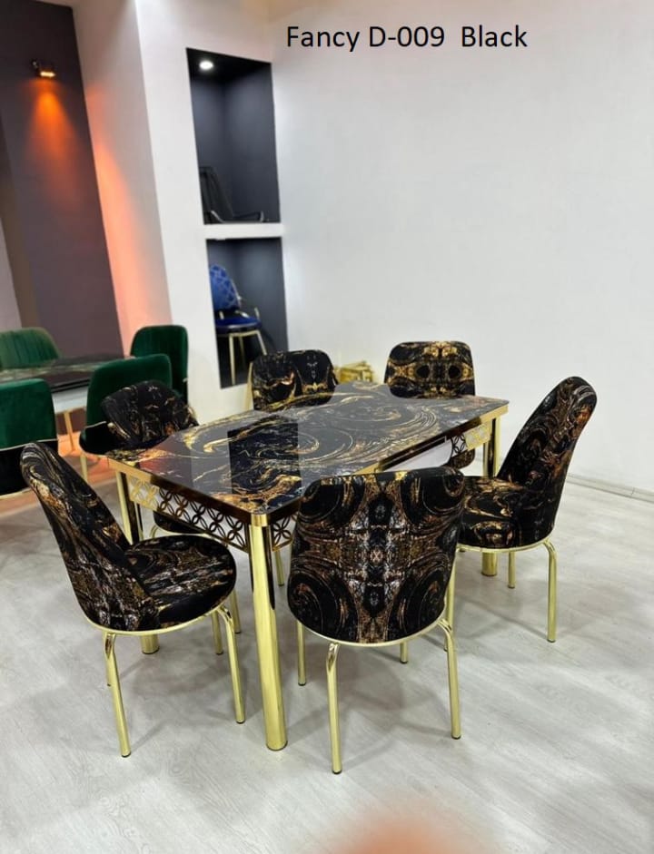 Elegant Marble-Effect Dining Table Set - 6-Seater with Velvet Upholstered Chairs