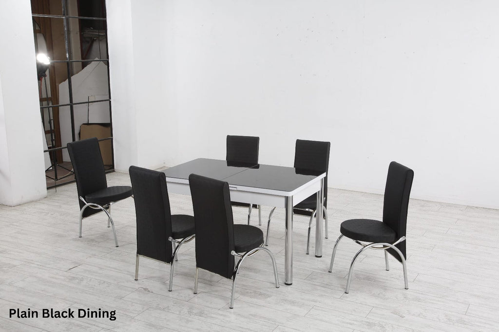 Modern Glass Top Dining Table Set - 4-6 Seater with Decorative Upholstered Chairs