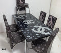 Modern Glass Top Dining Table Set - 4-6 Seater with Decorative Upholstered Chairs