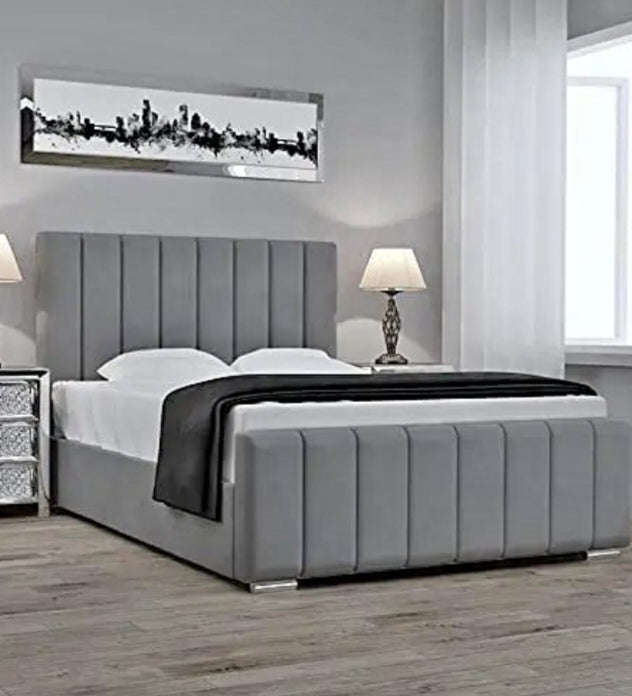 Luxe Channel Tufted Panel Bed - Cream Upholstered Platform Bed with Vertical Paneling