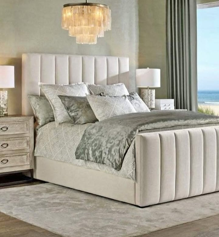 Luxe Channel Tufted Panel Bed - Cream Upholstered Platform Bed with Vertical Paneling