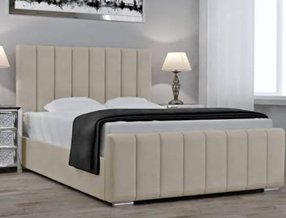 Luxe Channel Tufted Panel Bed - Cream Upholstered Platform Bed with Vertical Paneling