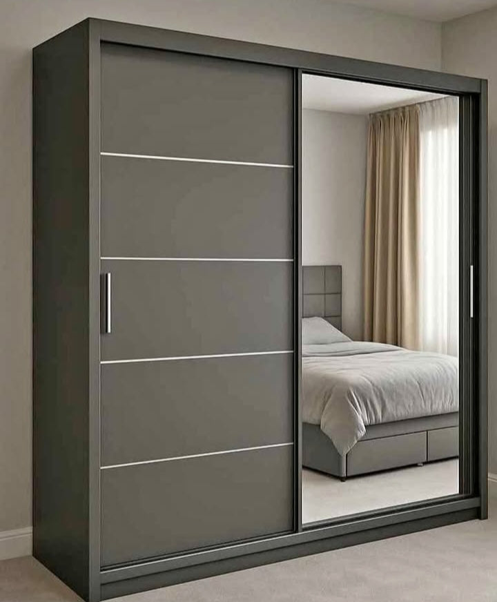 Sliding black wardrobe with mirror door 