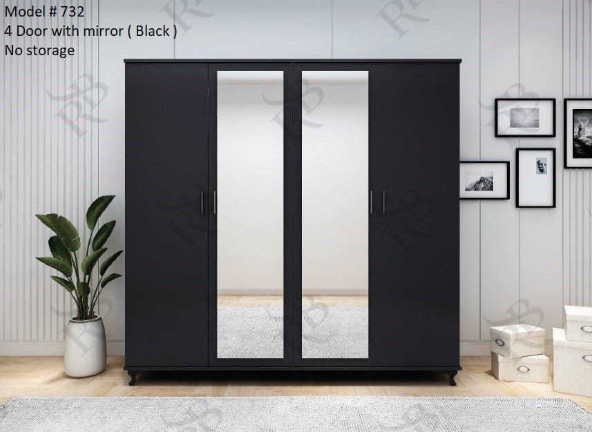 Luxury 4-Door Wardrobe – Modern Design with Optional Mirrors