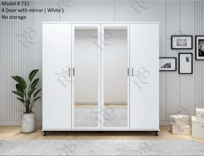 Luxury 4-Door Wardrobe – Modern Design with Optional Mirrors
