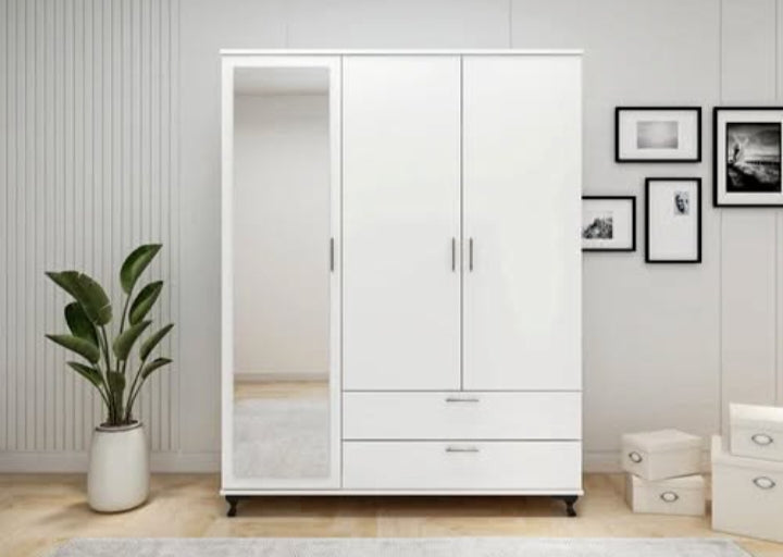 Luxury 3-Door Wardrobe with Mirror and Storage Drawers