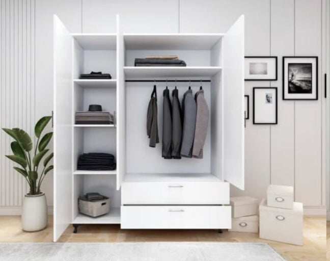 Luxury 3-Door Wardrobe with Mirror and Storage Drawers