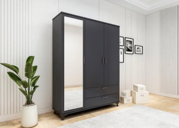 Luxury 3-Door Wardrobe with Mirror and Storage Drawers
