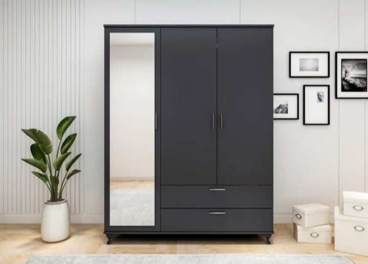 Luxury 3-Door Wardrobe with Mirror and Storage Drawers