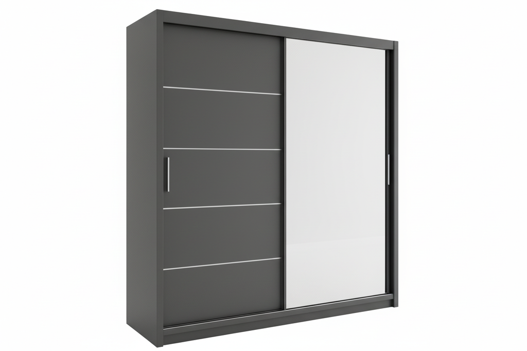 High-resolution gray wardrobe with mirror
