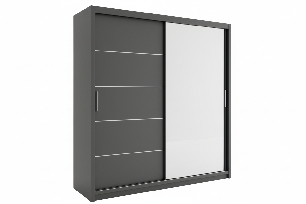High-resolution gray wardrobe with mirror